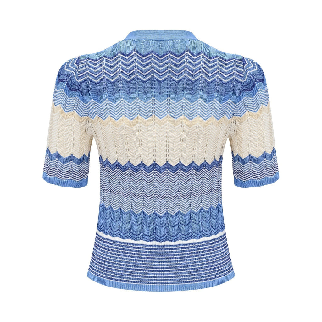 Bianca Skirt & Top Set - Ribbed Knit - Zigzag Woven Design - V - Neck - Button Fastening