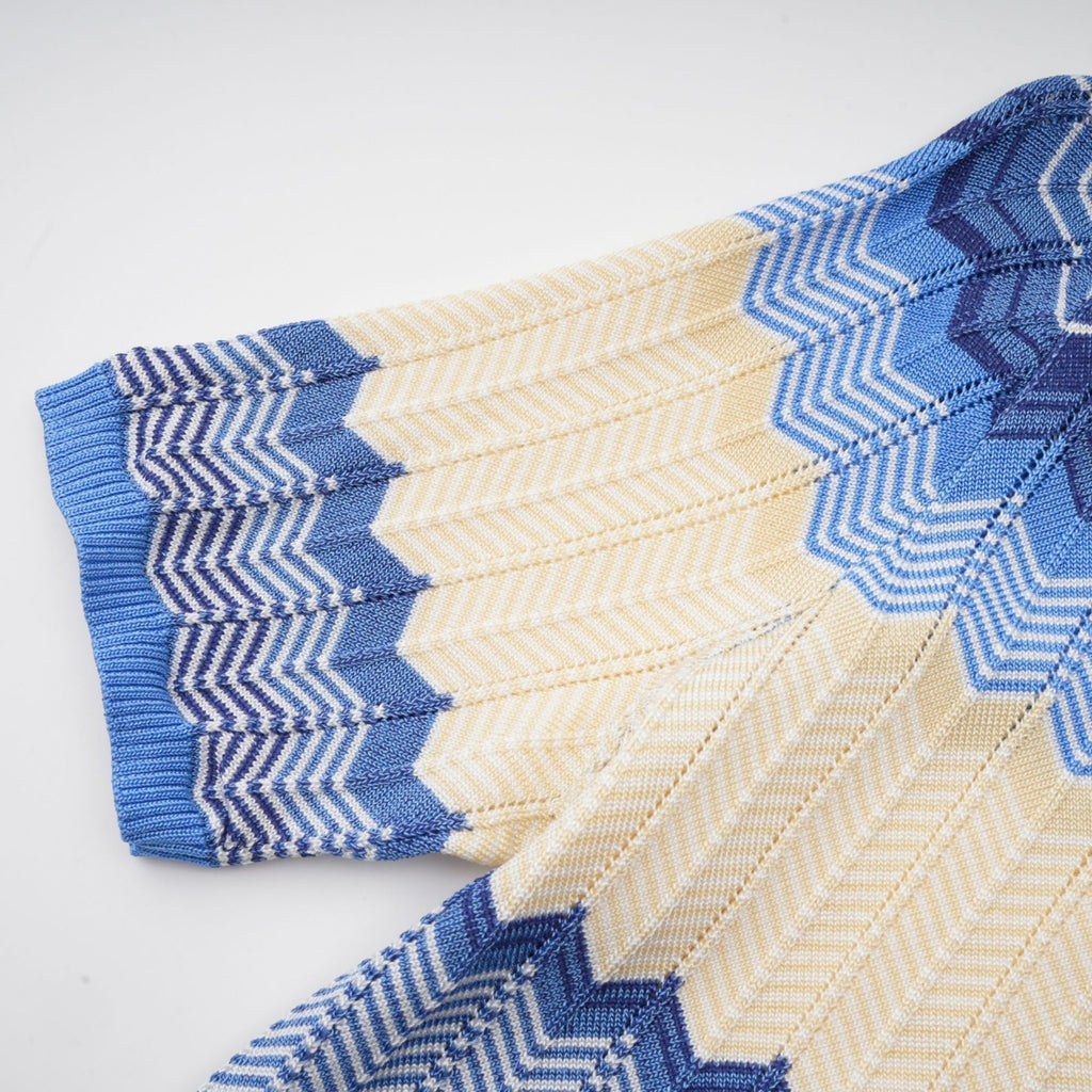 Bianca Skirt & Top Set - Ribbed Knit - Zigzag Woven Design - V - Neck - Button Fastening