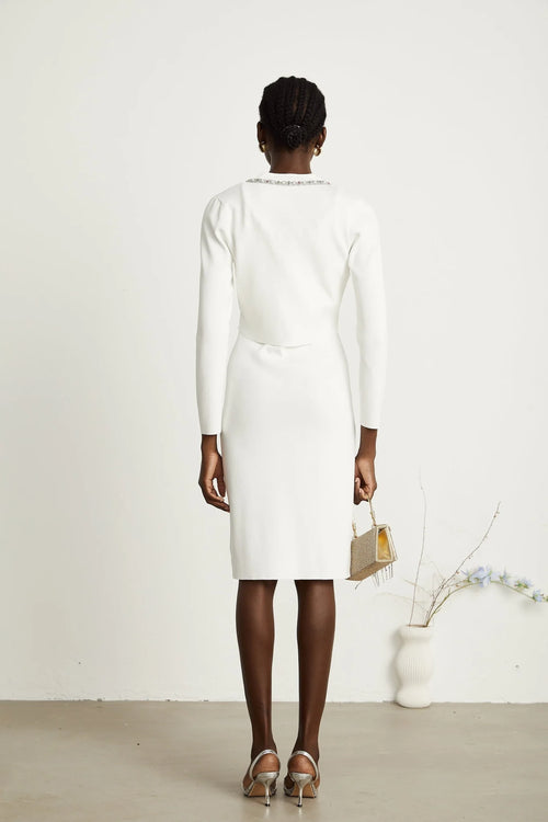 Biancamaria Cardigan & Dress - V Neck - Beaded Embellishment - Knitted Construction - Midi Length