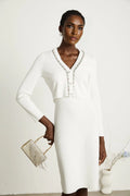 Biancamaria Cardigan & Dress - V Neck - Beaded Embellishment - Knitted Construction - Midi Length