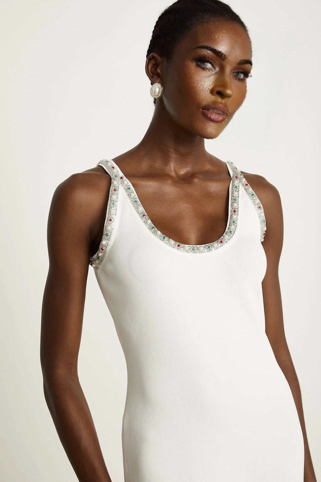 Biancamaria Cardigan & Dress - V Neck - Beaded Embellishment - Knitted Construction - Midi Length