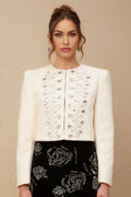 Biancamaria Jacket - Tweed - Crystal Embellishments - Metallic Threading - Collarless Design