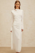 Biancamaria Maxi Dress - White - Side Draping - Cut - Out Detail