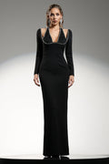 Bianchina Black Halter Style Diamond Detailing Dress