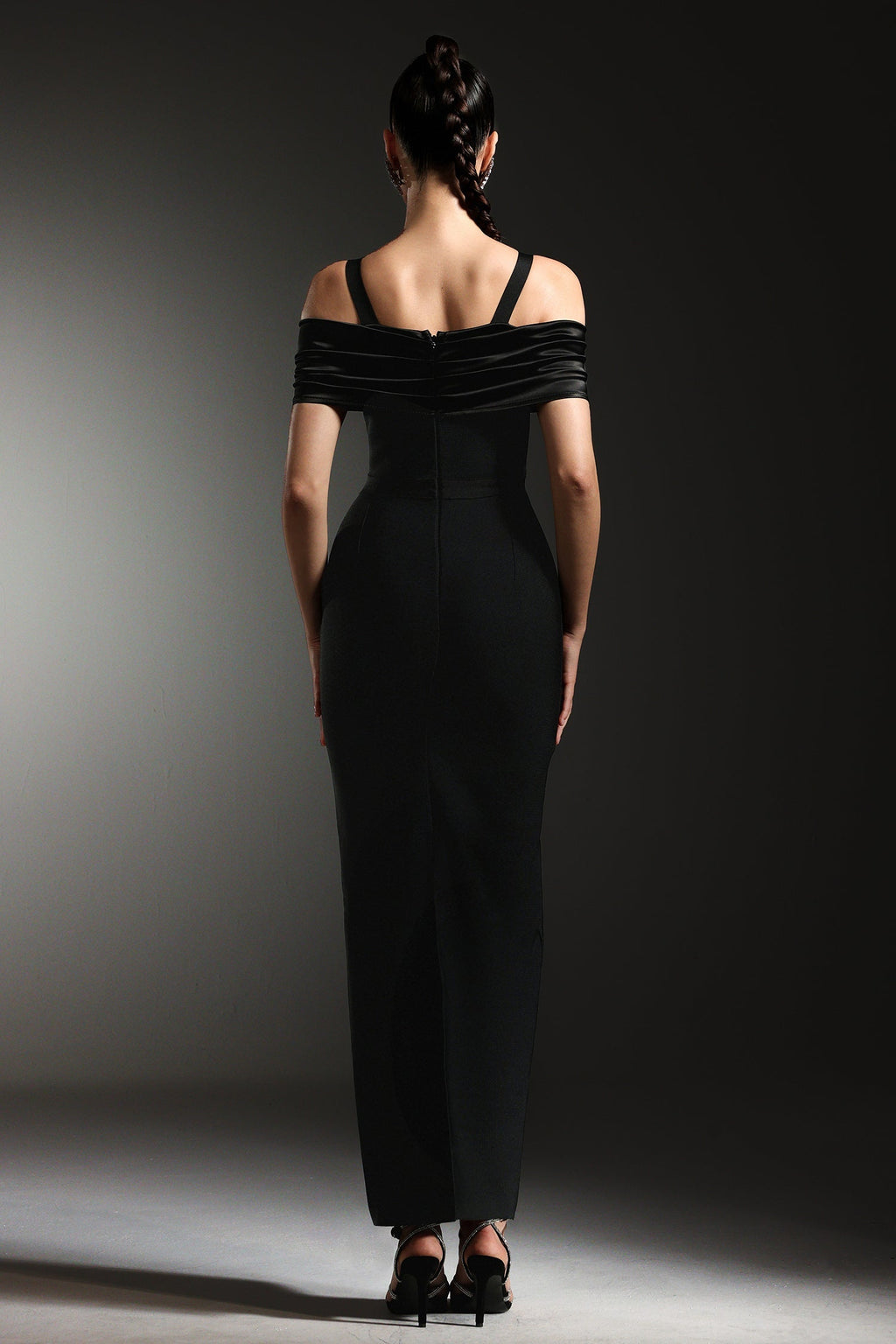 Bianchina Black Off-Shoulder Diamond Detail Maxi Dress