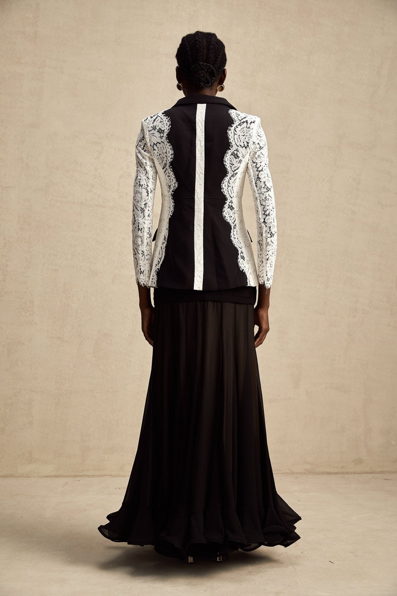 Bice Blazer - Long Sleeves - Color Blocking - Panel Design - Lace Trim