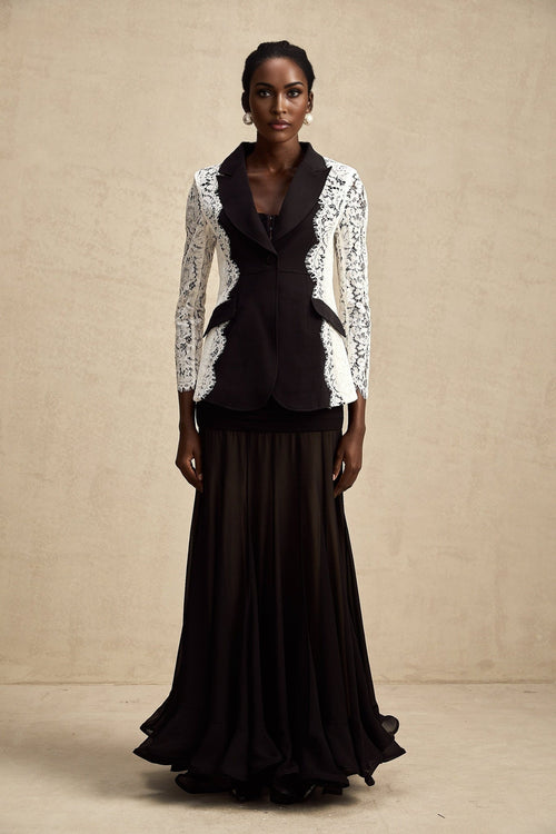 Bice Blazer - Long Sleeves - Color Blocking - Panel Design - Lace Trim