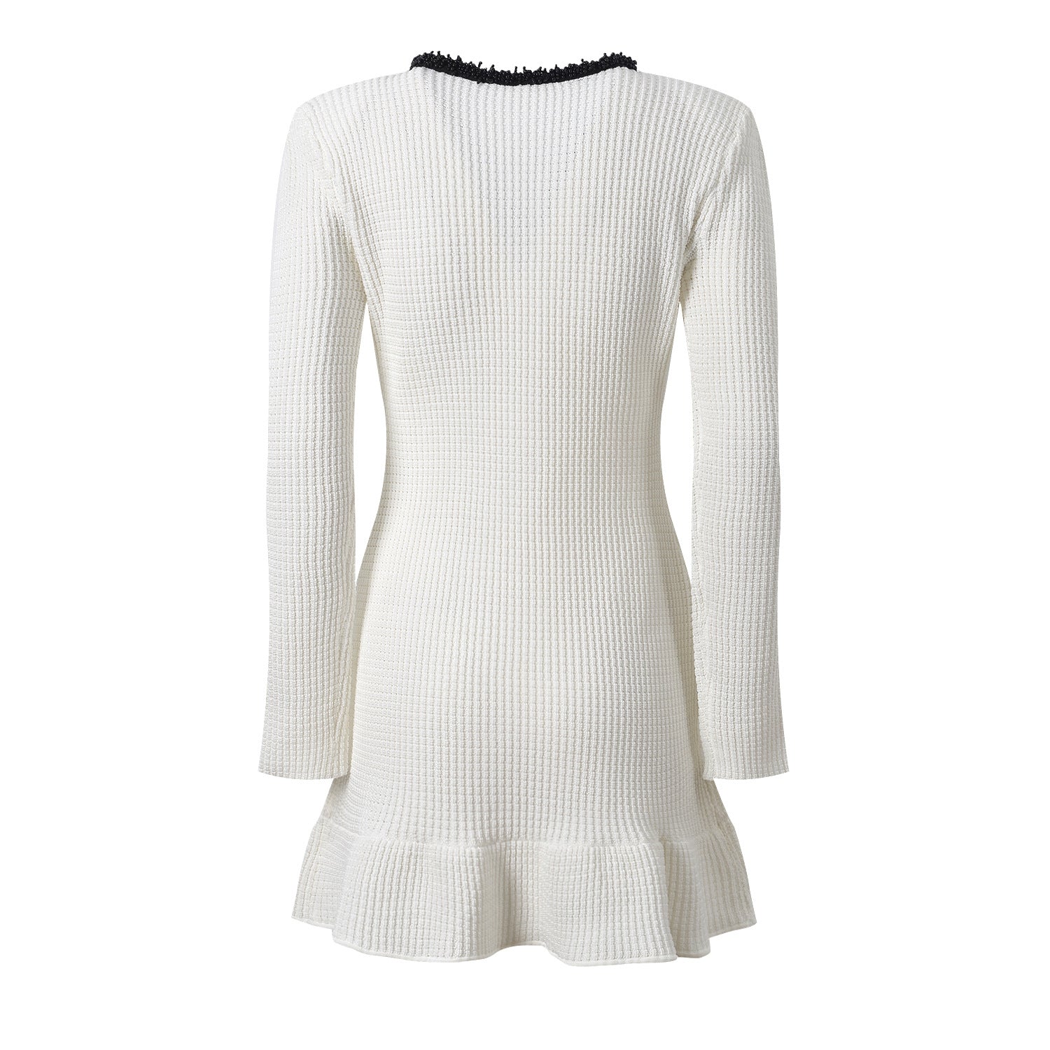 Bice Dress - Tailored Waist With Flared Hem - V - Neck With Contrasting Trim - Form - Fitting Yet Comfortable - Chic Modern Silhouette - Textured Knit Fabric