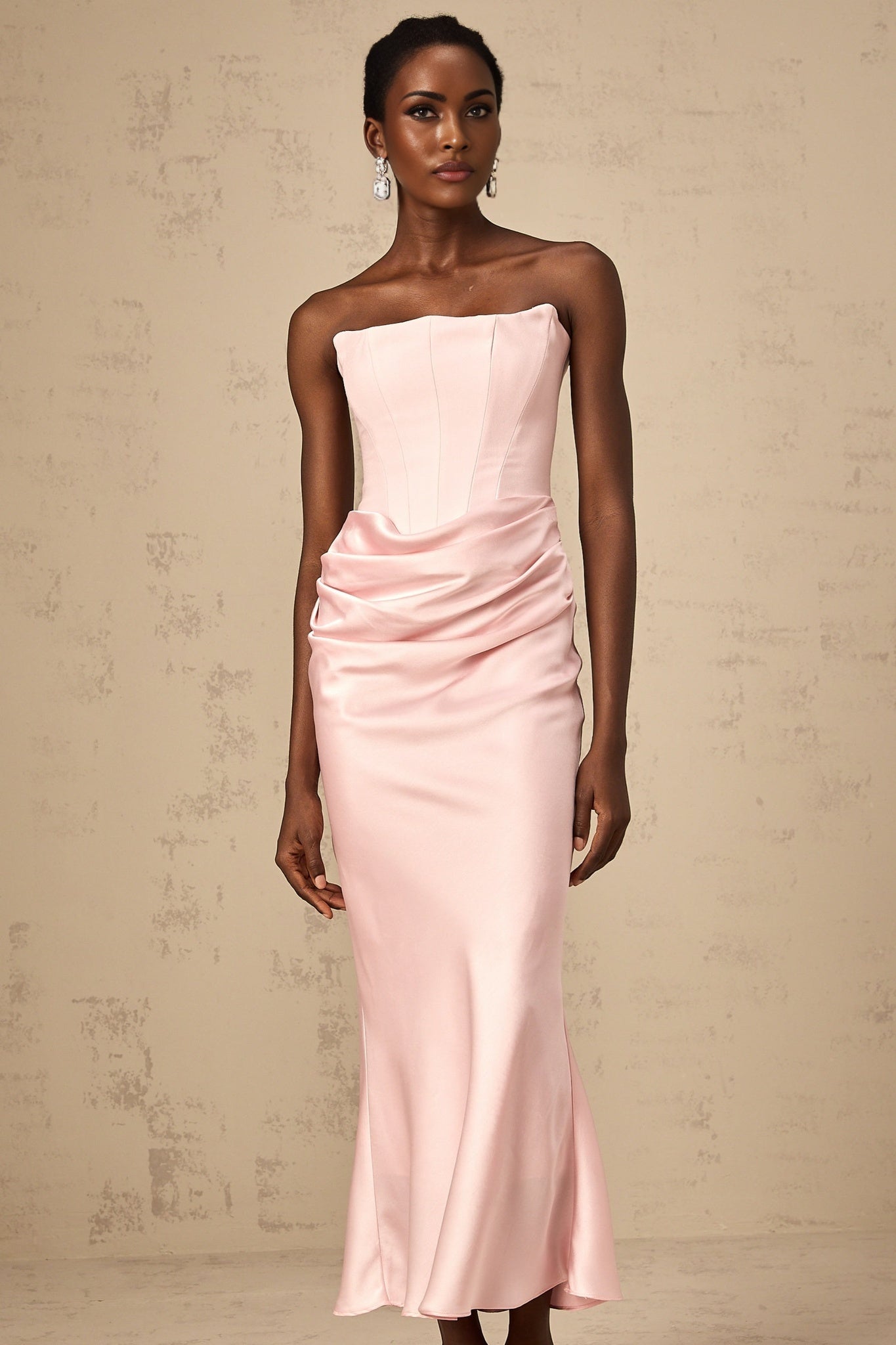 Bice Maxi Dress - Off the Shoulder - Pleat Detailing - Corset Style - Flared Hem - Satin Finish
