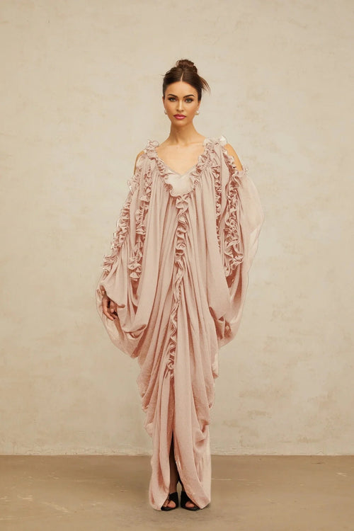 Bice Maxi Dress Ruffled - Trim Tulle & V - Neck