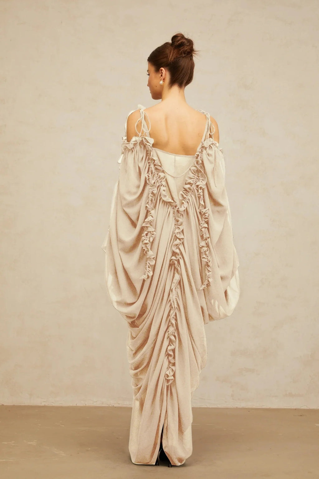 Bice Maxi Dress Ruffled - Trim Tulle & V - Neck
