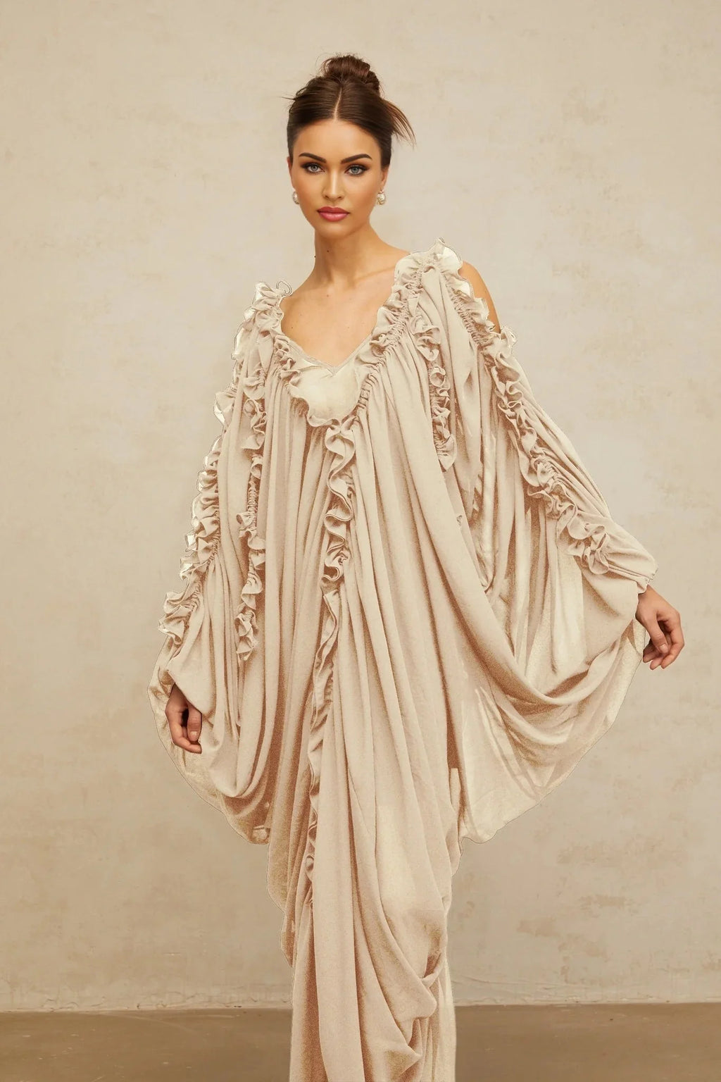 Bice Maxi Dress Ruffled - Trim Tulle & V - Neck