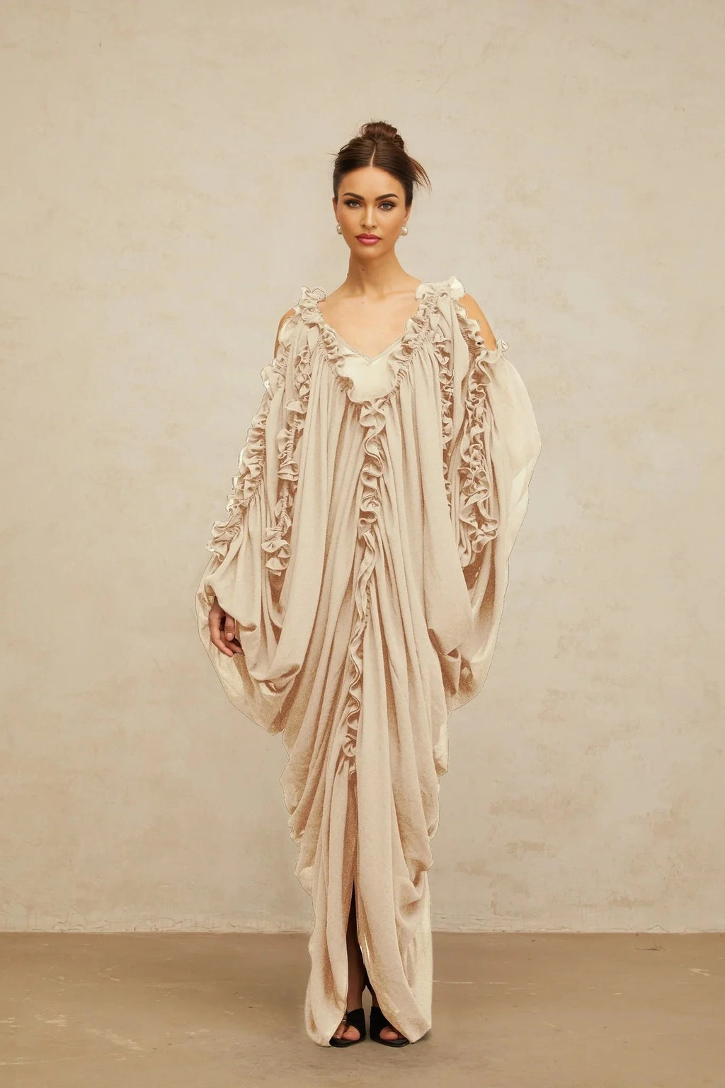 Bice Maxi Dress Ruffled - Trim Tulle & V - Neck