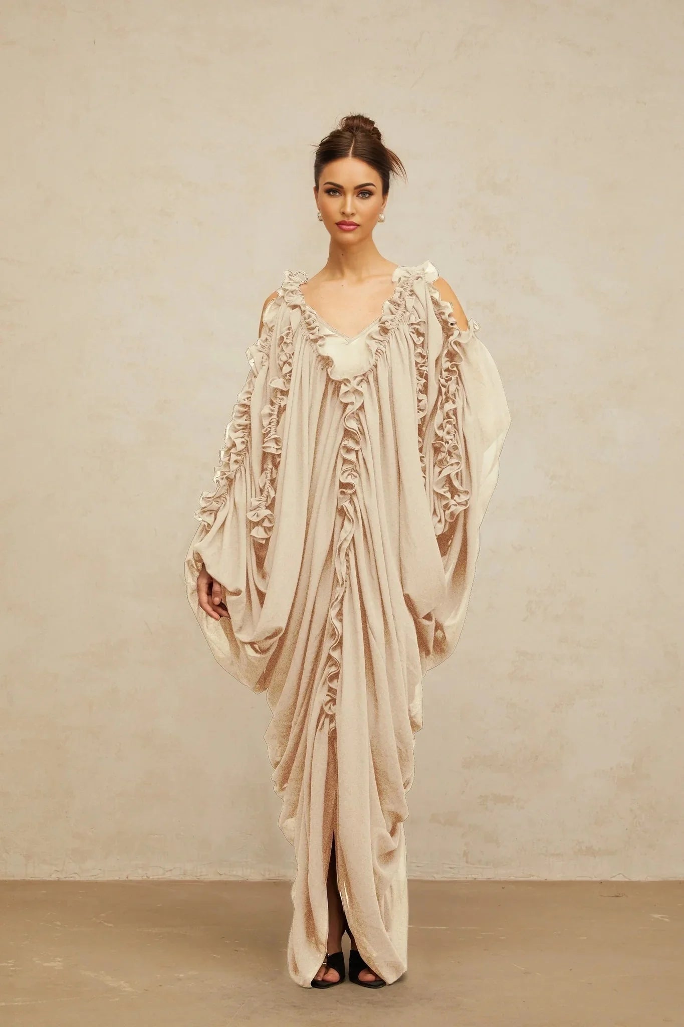 Bice Maxi Dress Ruffled - Trim Tulle & V - Neck