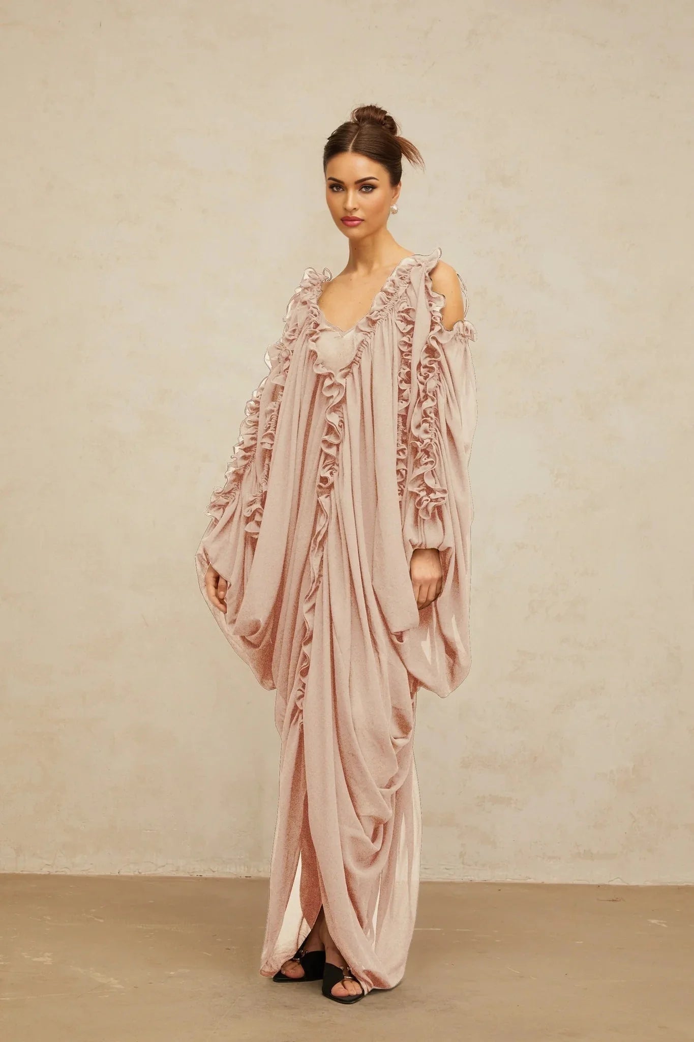 Bice Maxi Dress Ruffled - Trim Tulle & V - Neck