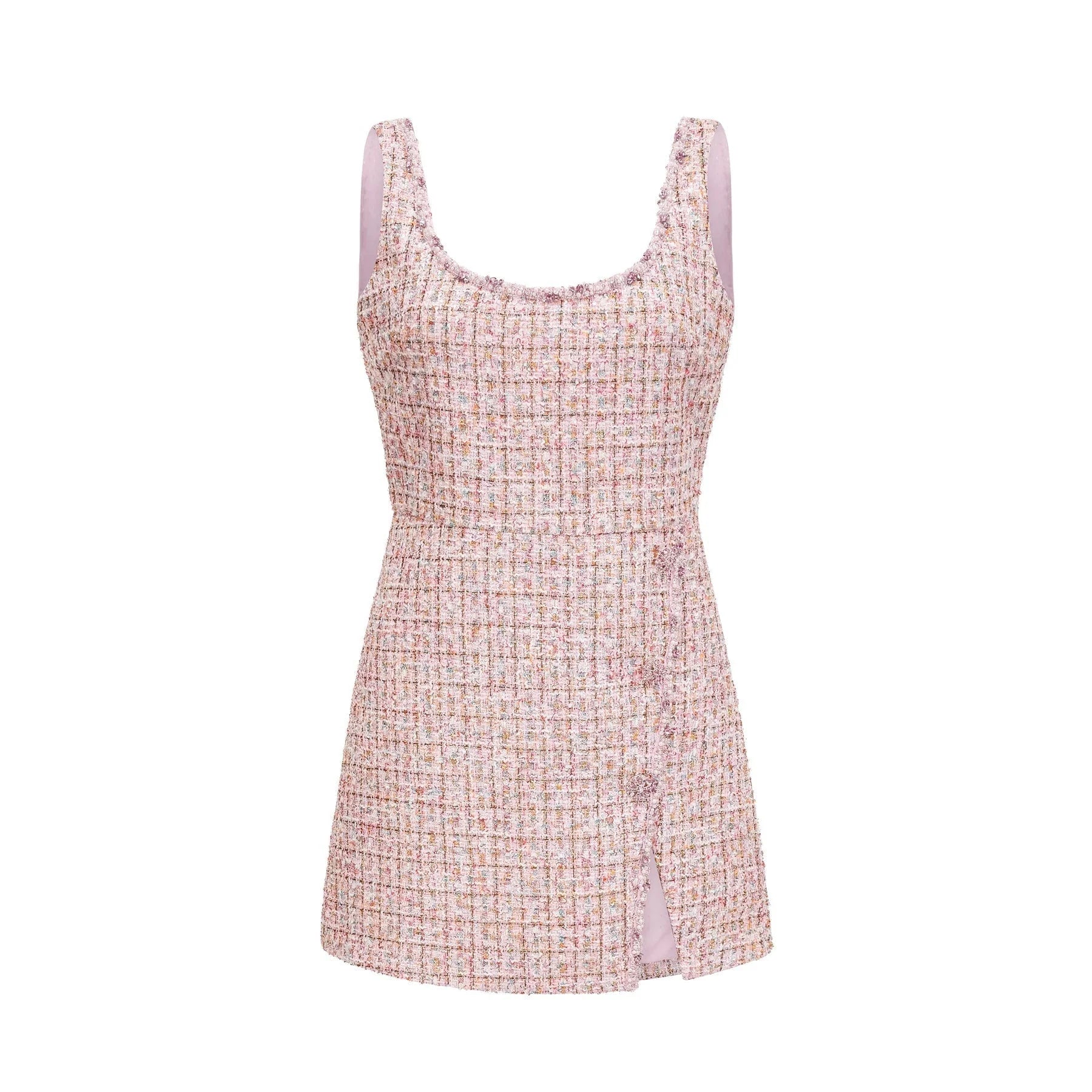 Bice Mini Dress - Crystal Embellished Detail - Cinched Waist - Square Neck - Side Slit