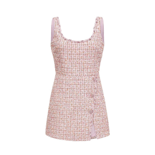 Bice Mini Dress - Crystal Embellished Detail - Cinched Waist - Square Neck - Side Slit