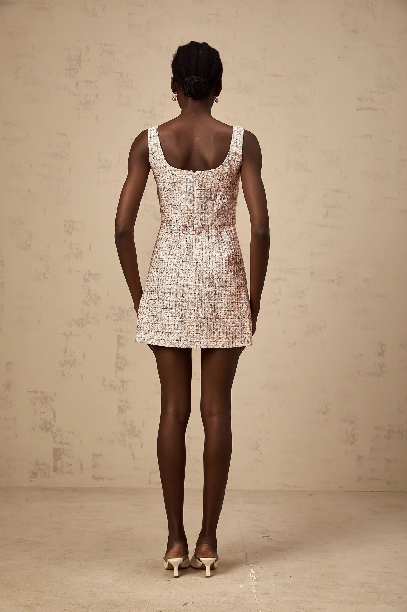 Bice Mini Dress - Crystal Embellished Detail - Cinched Waist - Square Neck - Side Slit