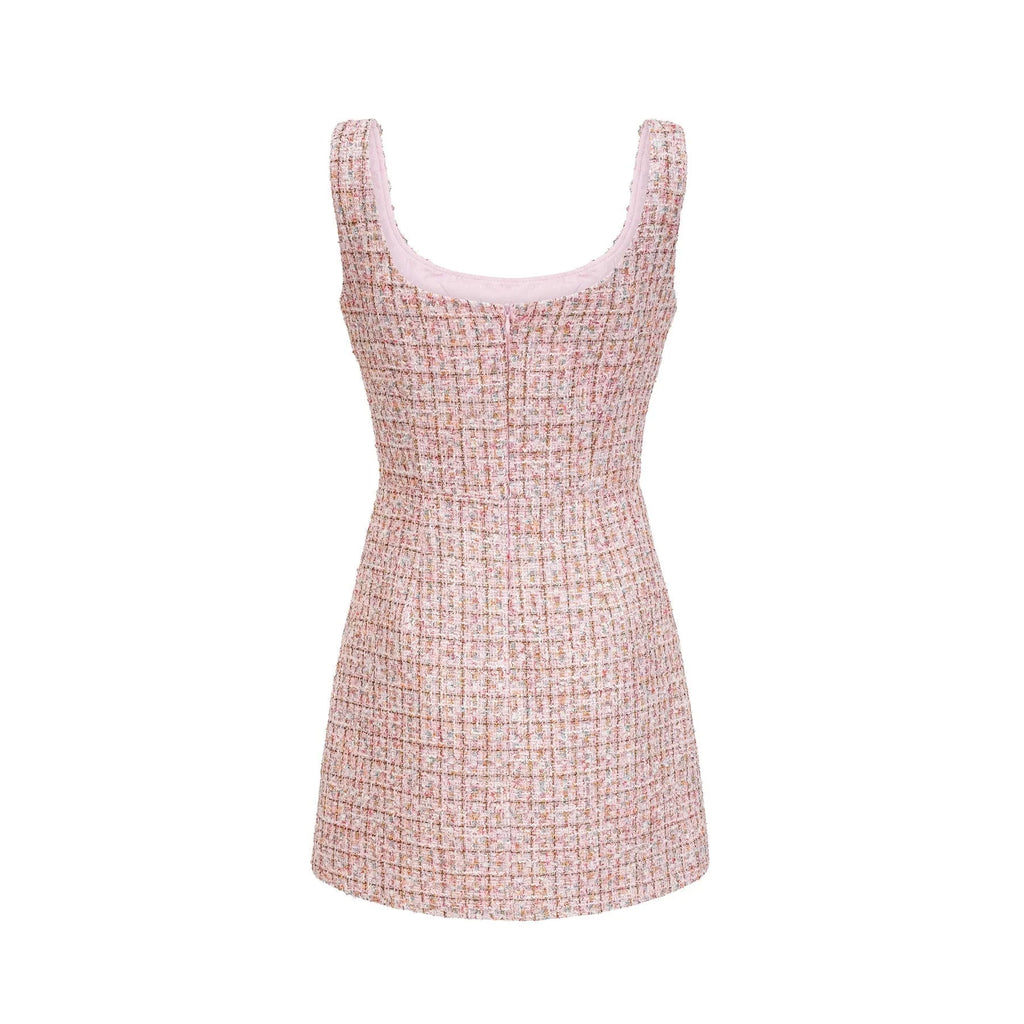 Bice Mini Dress - Crystal Embellished Detail - Cinched Waist - Square Neck - Side Slit