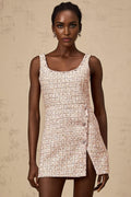 Bice Mini Dress - Crystal Embellished Detail - Cinched Waist - Square Neck - Side Slit