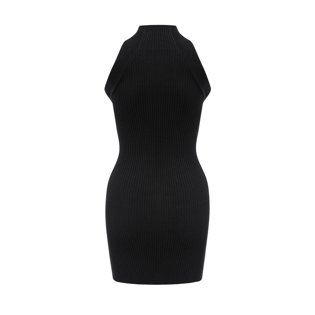 Bice Mini Dress - Sleeveless Round Neck - Twist and Cut - Out Detailing - Stretch