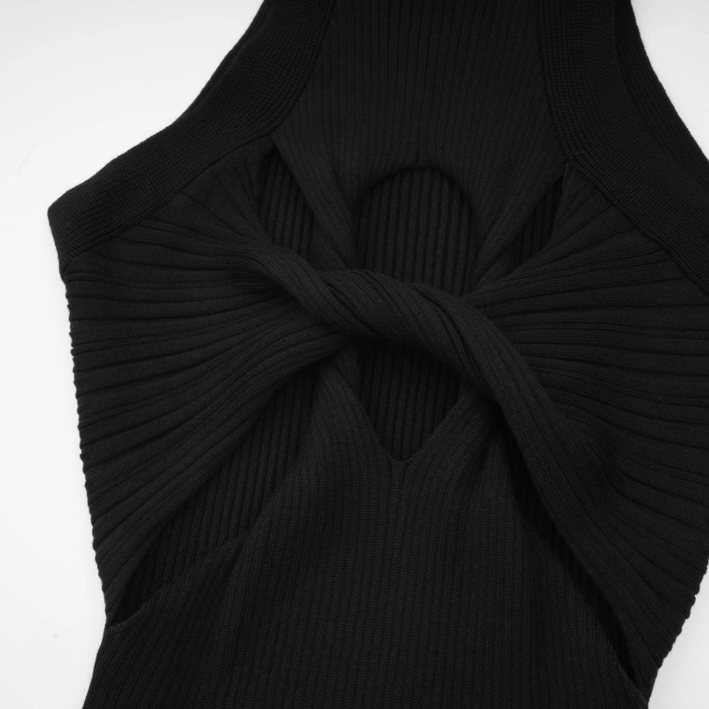 Bice Mini Dress - Sleeveless Round Neck - Twist and Cut - Out Detailing - Stretch