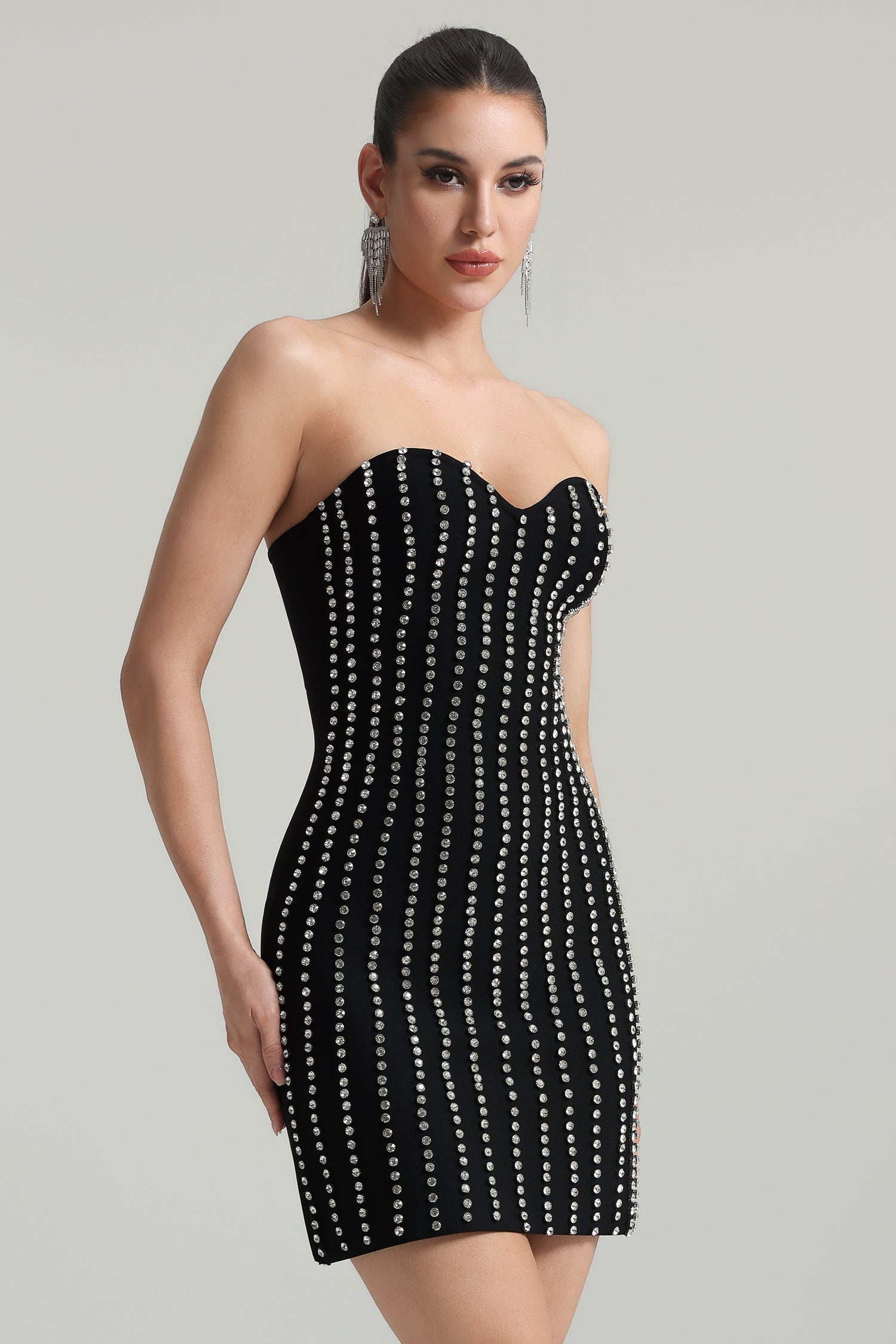 Black Gaetana Rhinestone Mini Dress