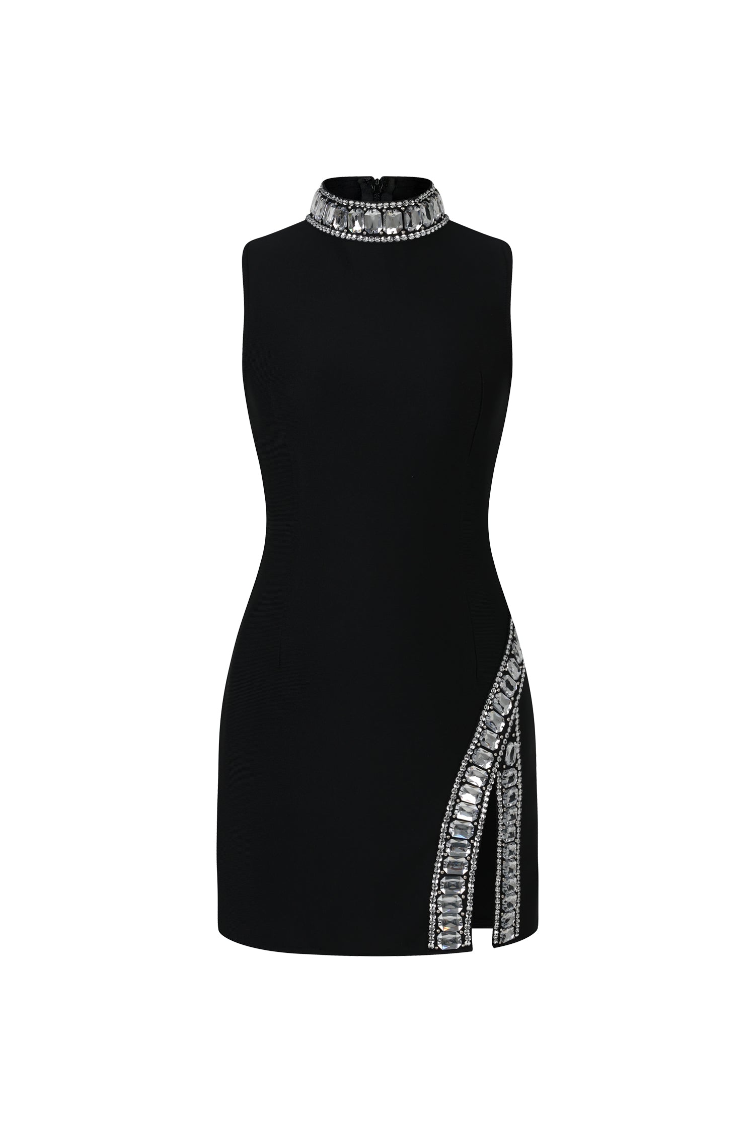 Black Kianala Bandage Sleeveless High Neck Diamond Slit Mini Dress