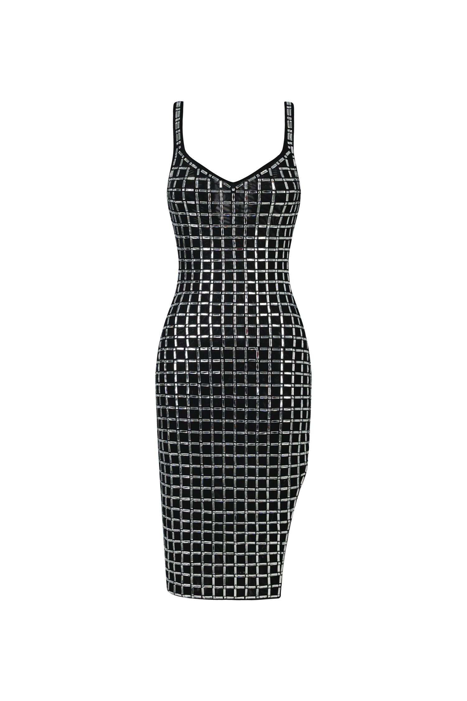 Black Sabriya V-Neck Sleeveless Halter Diamond Midi Dress