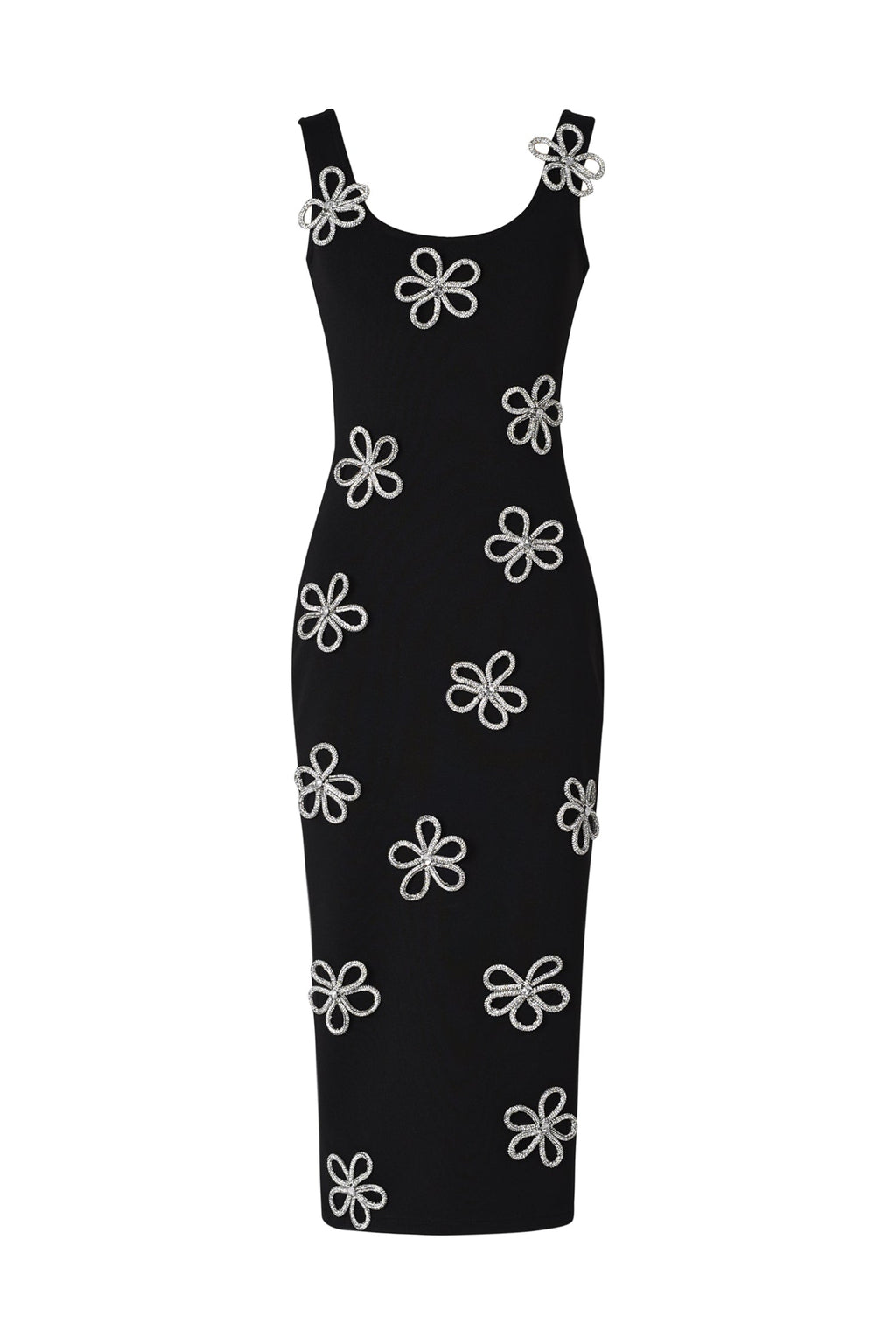 Black Viane Sleeveless Diamond Flowers Bandage Midi Dress