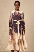Blair Midi Dress – Smudged Graffiti Print – Pleated Detailing – Self - Tie Design