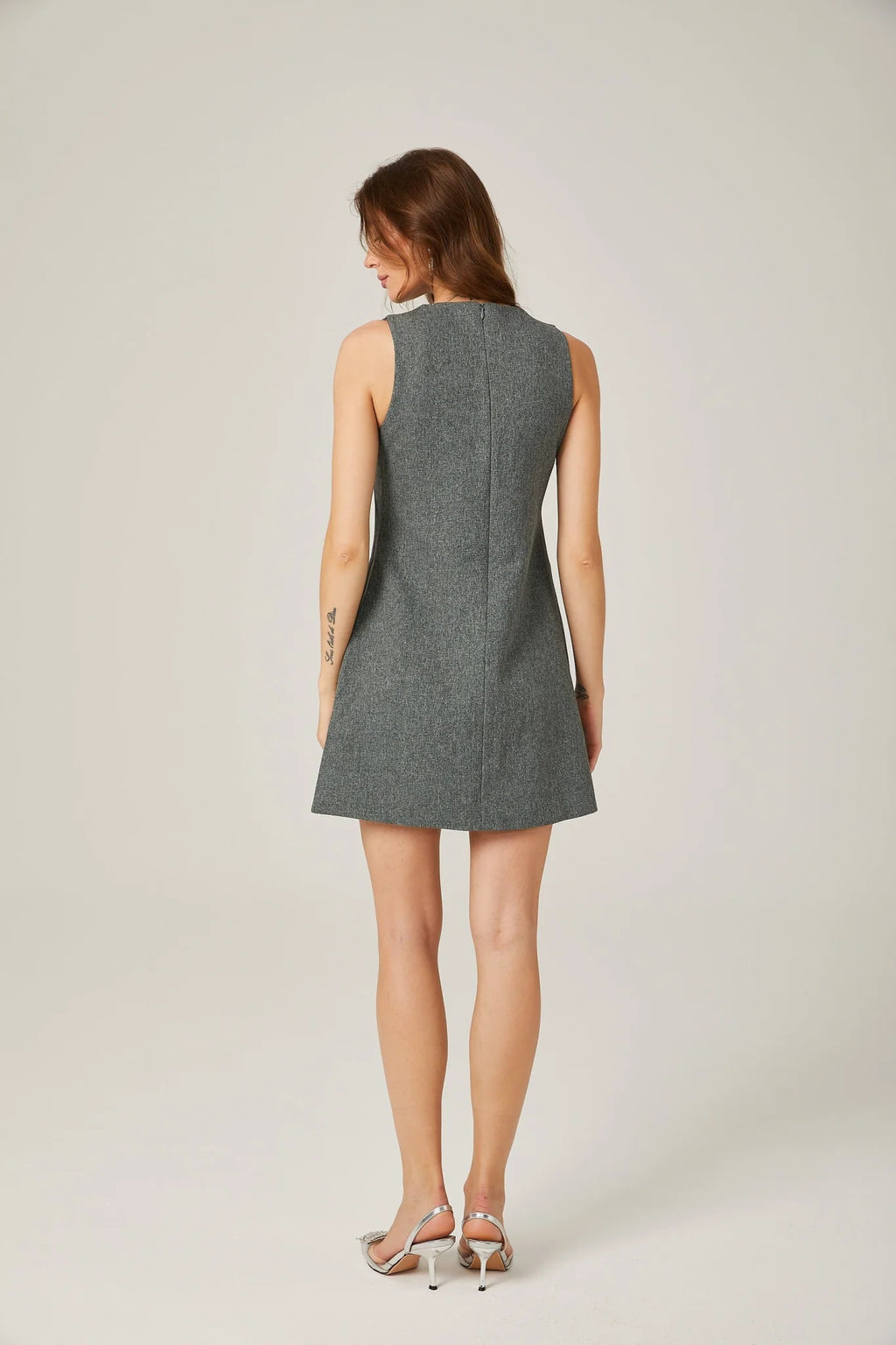 Blair Mini Dress - Sleeveless - Round Neck - Faux - Flower Design - Thigh Length