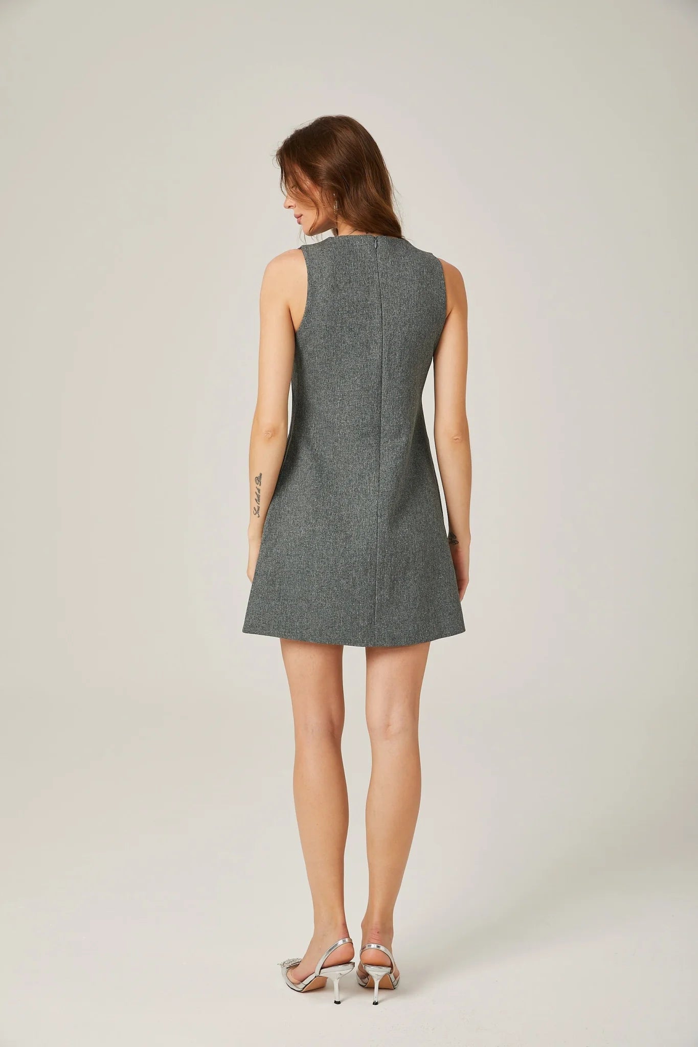 Blair Mini Dress - Sleeveless - Round Neck - Faux - Flower Design - Thigh Length