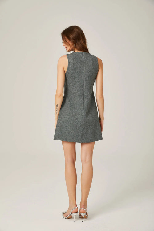 Blair Mini Dress - Sleeveless - Round Neck - Faux - Flower Design - Thigh Length