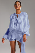 Blue Dekia Long Sleeves Hollow Out Flounce Mini Dress