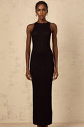 Bonnie Maxi Dress Black Fitted Ribbed - Knit Sleeveless Buttons Length