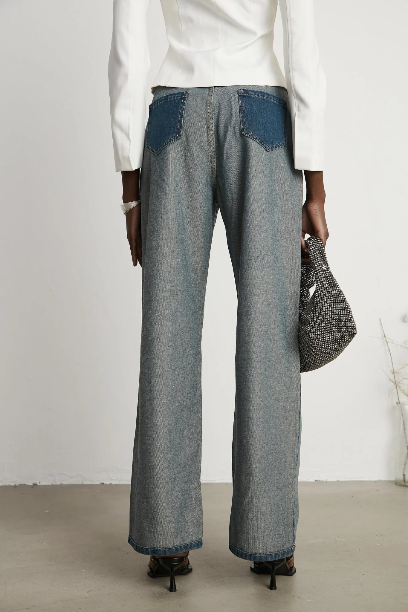 Brenna Jeans - Denim - Panelled Design - Wide Leg Cut - Four Welt Pockets