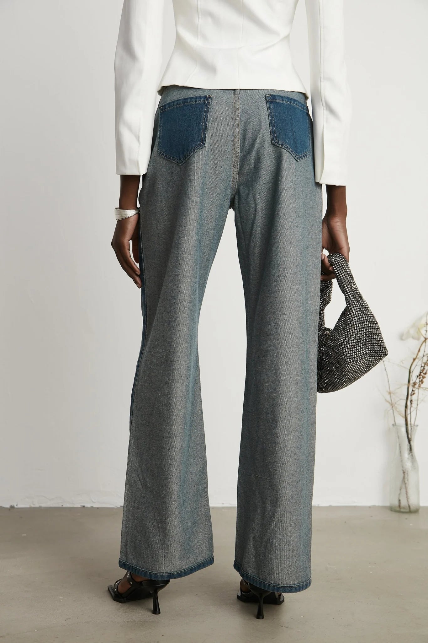 Brenna Jeans - Denim - Panelled Design - Wide Leg Cut - Four Welt Pockets