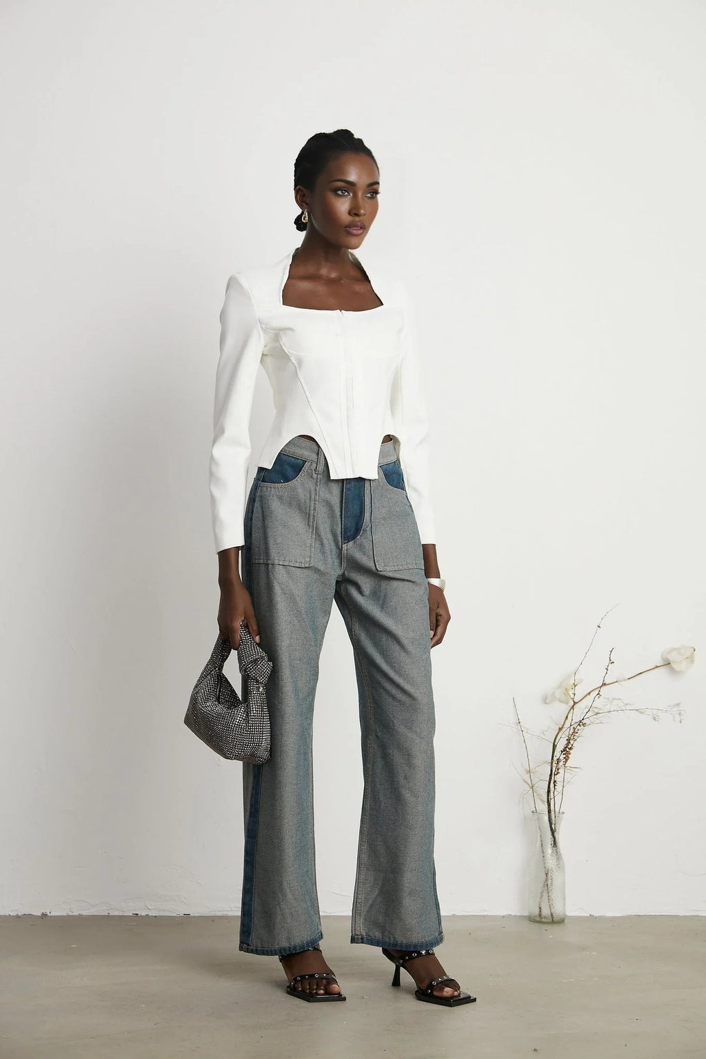 Brenna Jeans - Denim - Panelled Design - Wide Leg Cut - Four Welt Pockets
