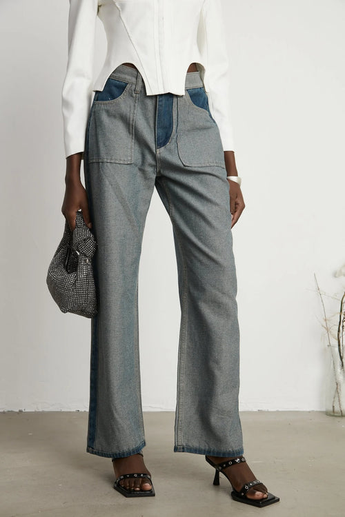Brenna Jeans - Denim - Panelled Design - Wide Leg Cut - Four Welt Pockets