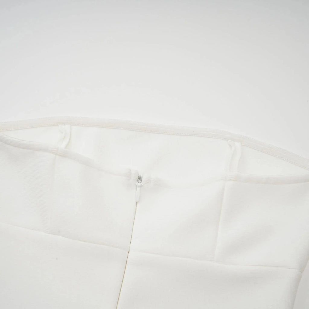 Brenna Maxi Dress White Tulle Paneling & Godet Design