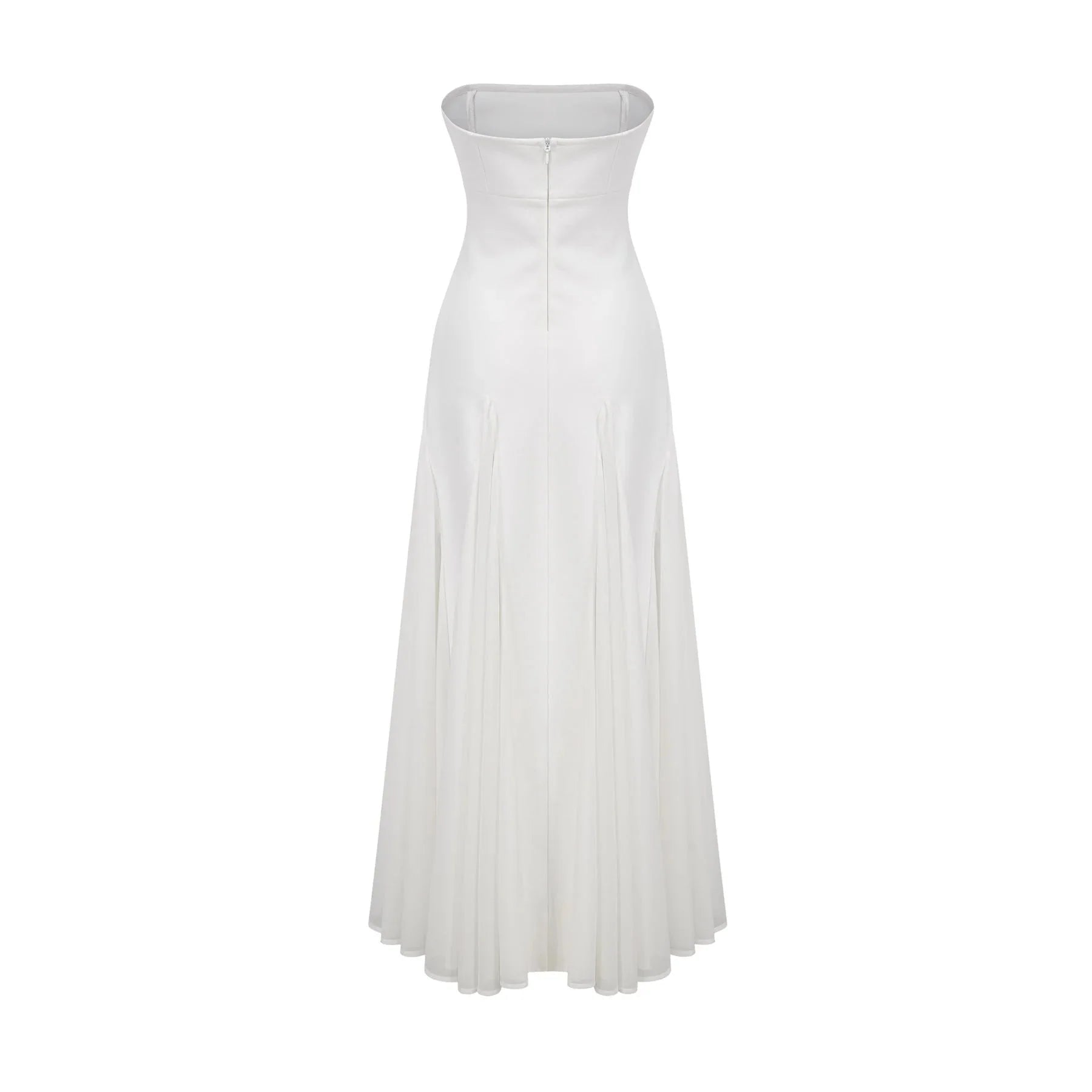 Brenna Maxi Dress White Tulle Paneling & Godet Design