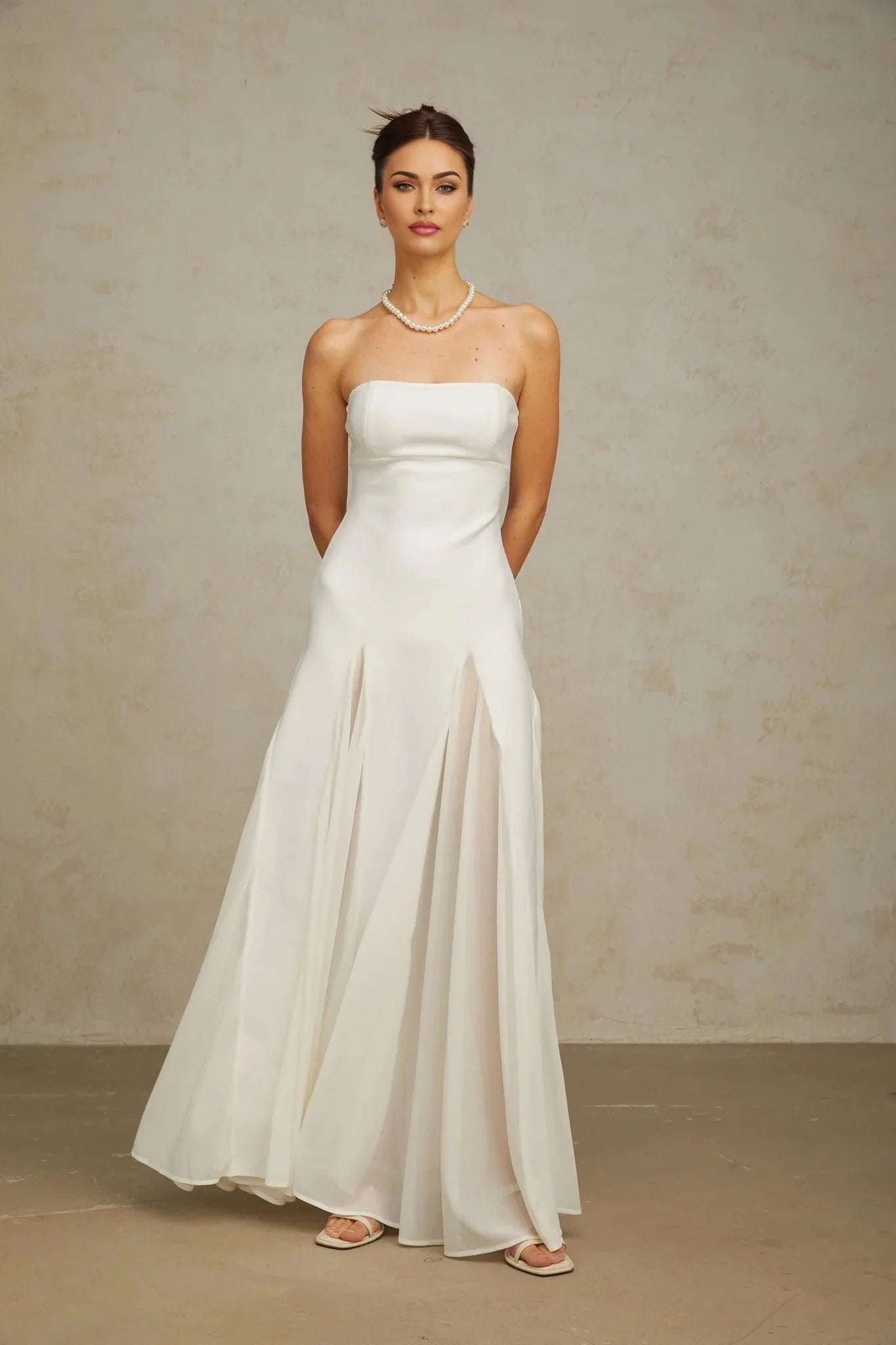 Brenna Maxi Dress White Tulle Paneling & Godet Design