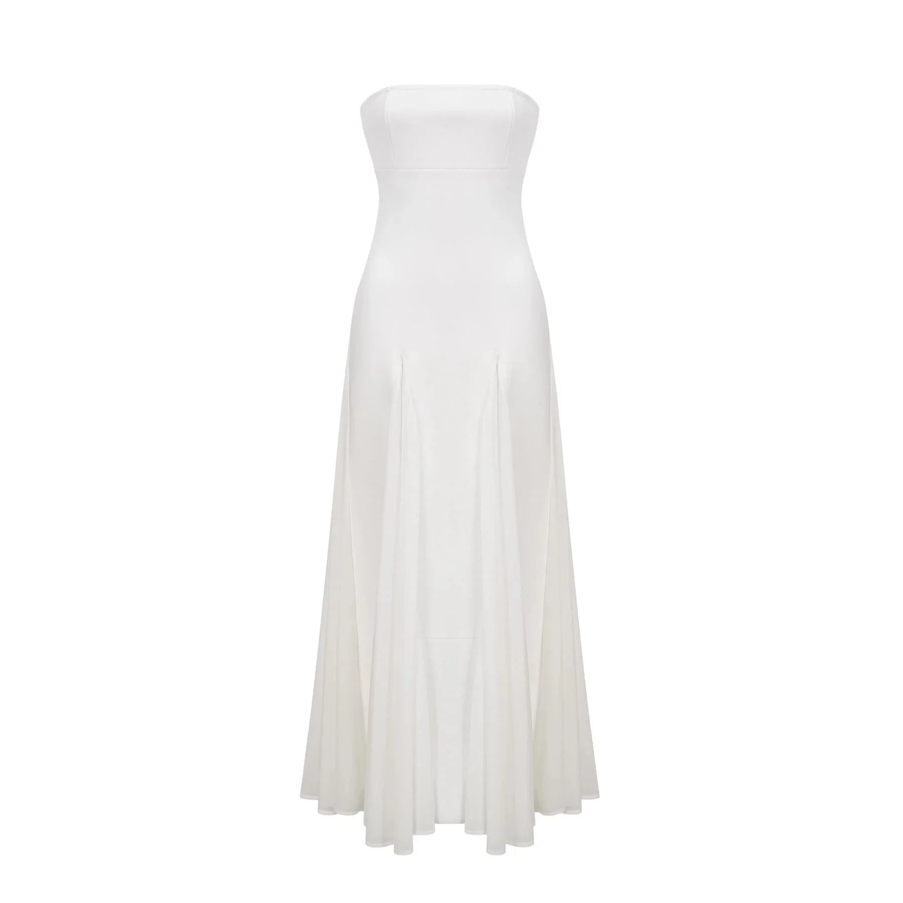 Brenna Maxi Dress White Tulle Paneling & Godet Design