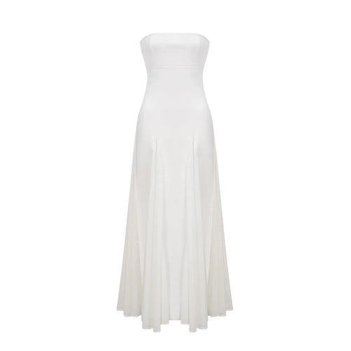 Brenna Maxi Dress White Tulle Paneling & Godet Design
