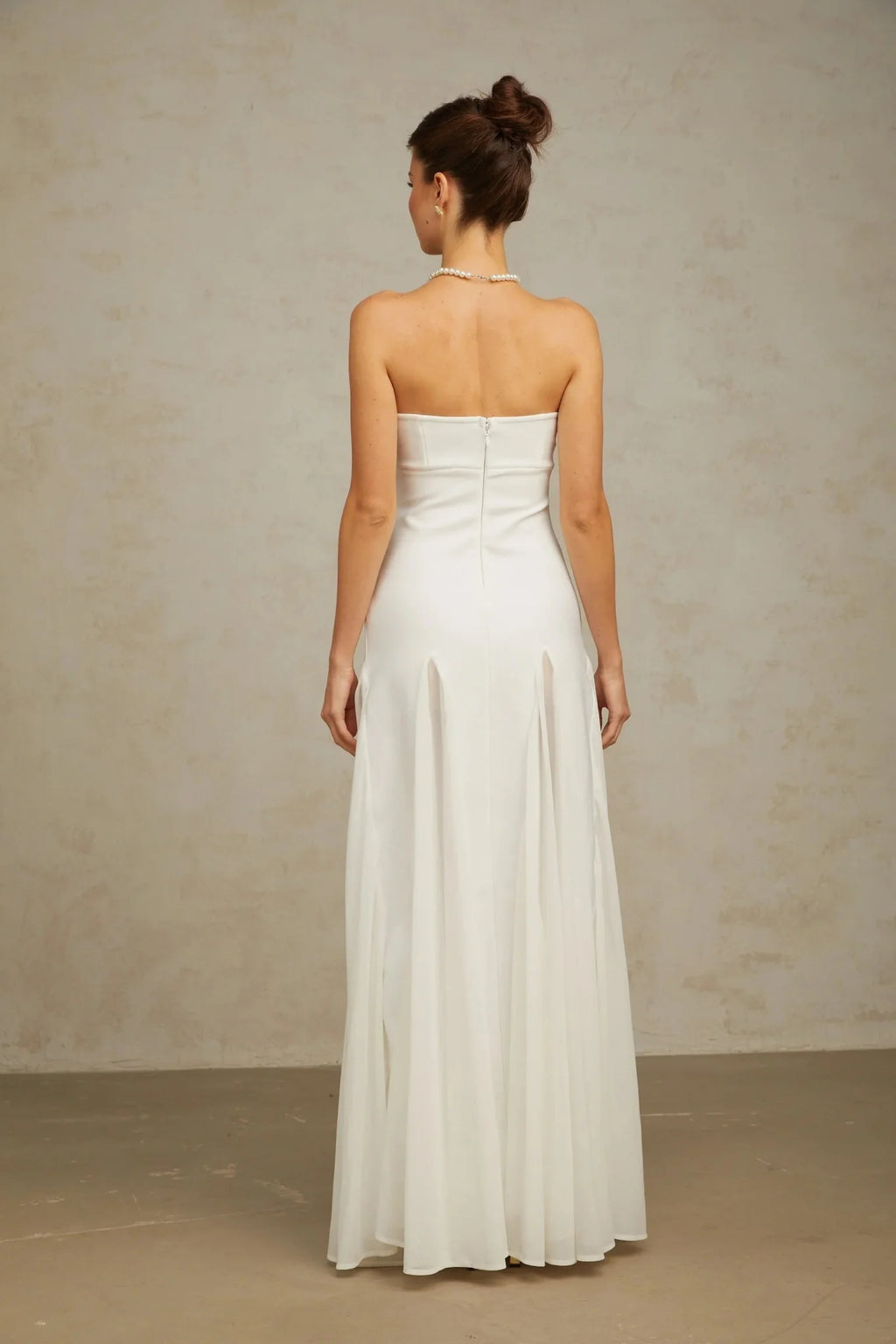 Brenna Maxi Dress White Tulle Paneling & Godet Design