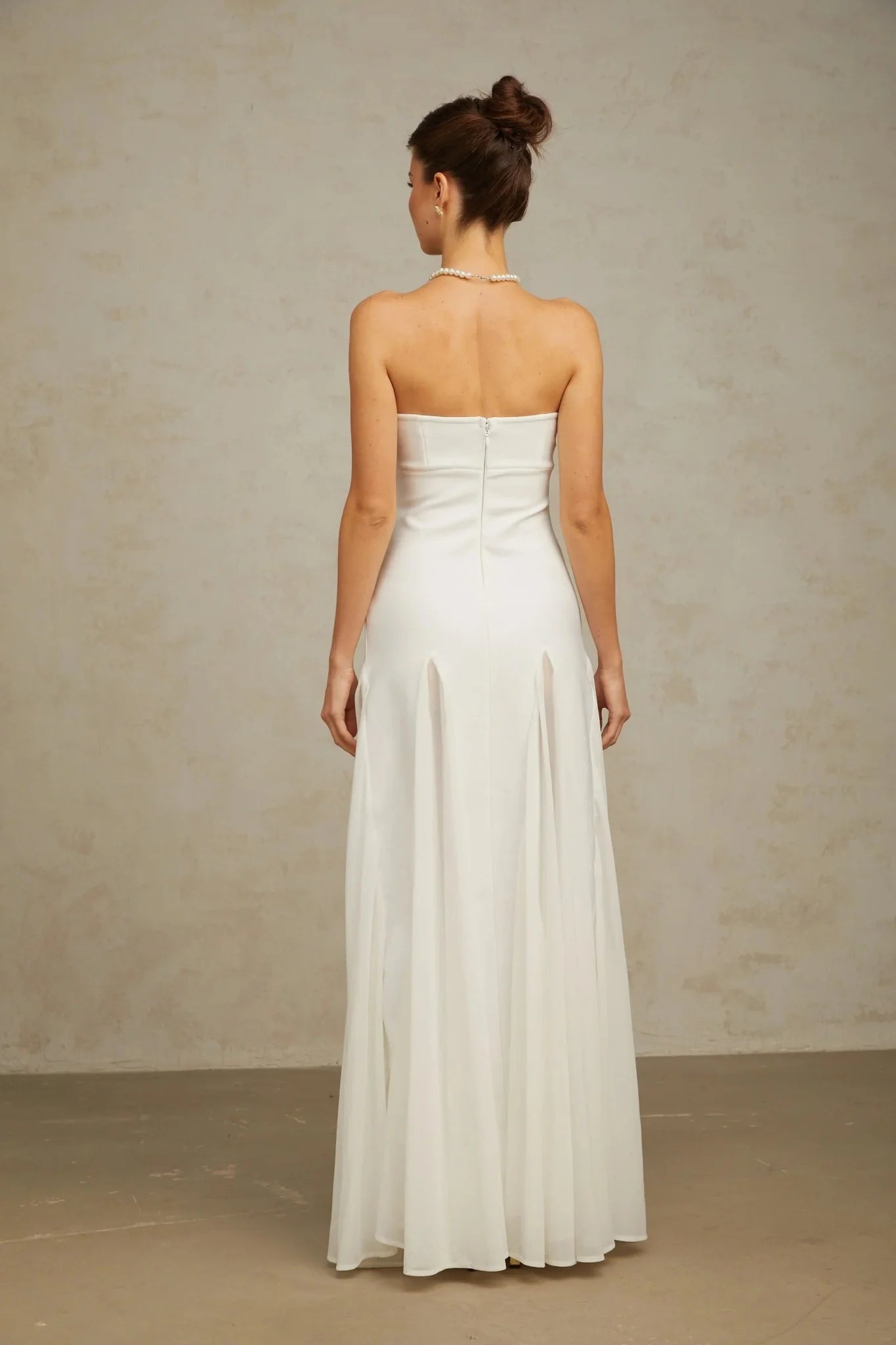 Brenna Maxi Dress White Tulle Paneling & Godet Design