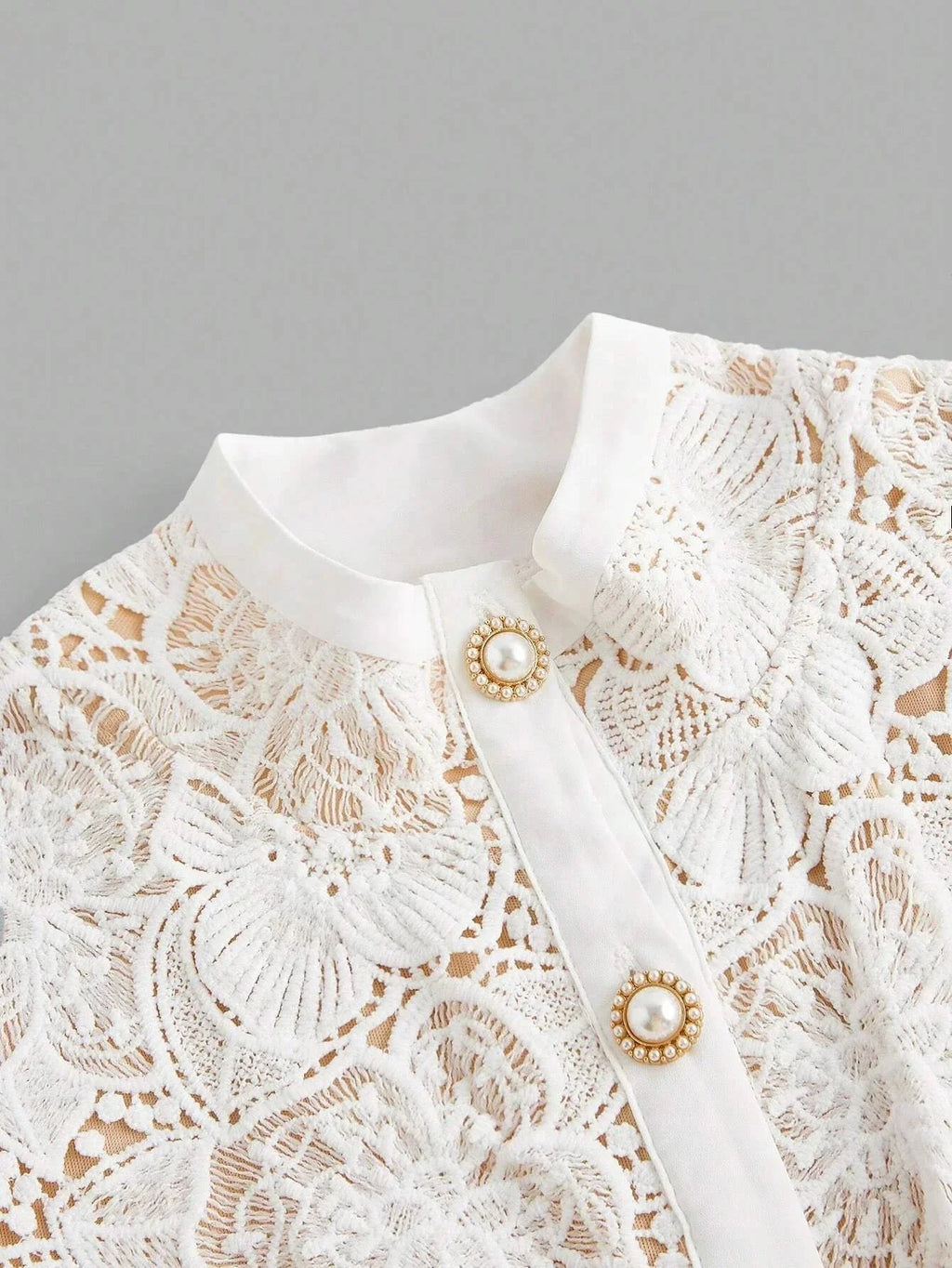 Brenna Midi Dress - Stand Collar - Elegant Style - Button Front - High Waist - All Over Print