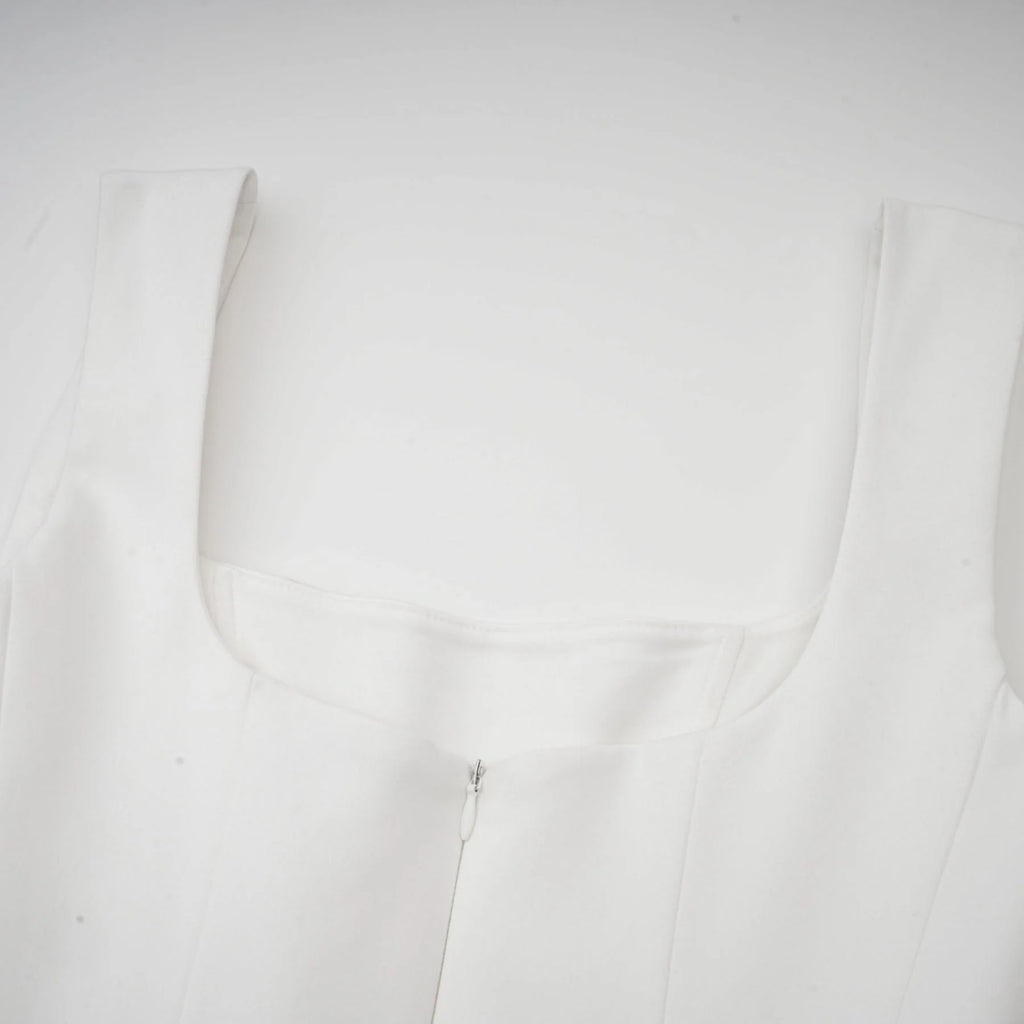 Brianna Dress - Square Neck - Sleeveless - Corset Style - Pleated Design - Flared Skirt - Ankle Length - Rear Zip Fastening