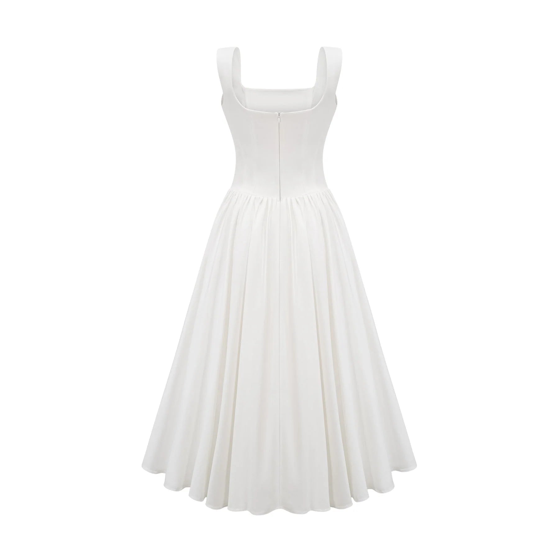 Brianna Dress - Square Neck - Sleeveless - Corset Style - Pleated Design - Flared Skirt - Ankle Length - Rear Zip Fastening